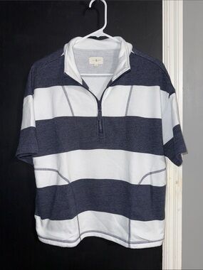 Lou & Grey Terrycloth Quarter Zip Short Sleeve Top Size: M